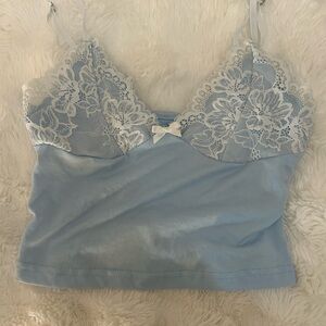 SHEIN Light Blue Camisole with White Lace
